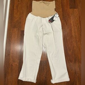 Motherhood White Capris with Tan Waistband